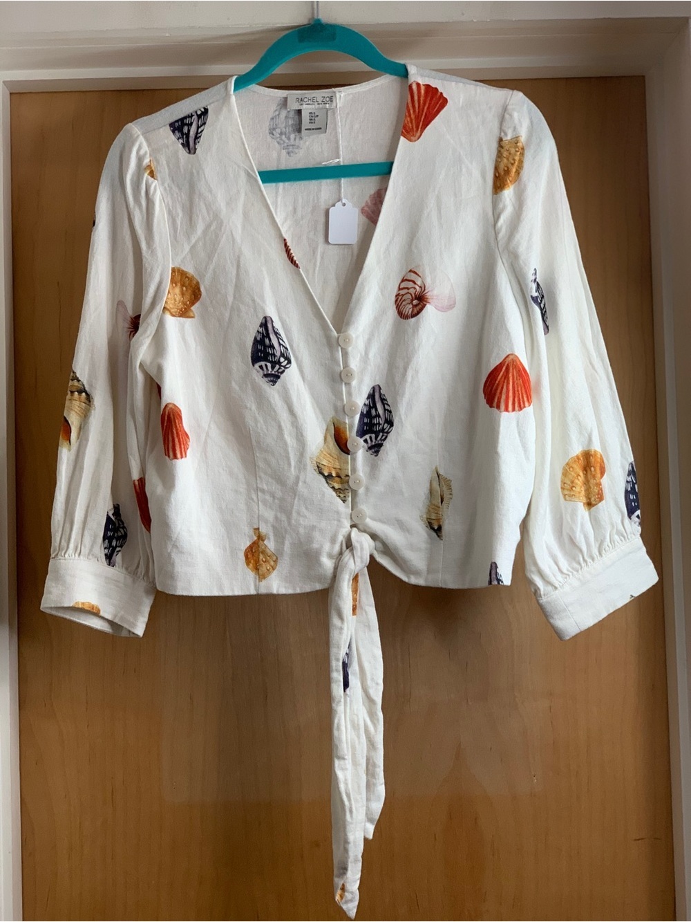 Rachel Zoe SeaShell Tied Button Front Blouse Size-Small Mediterranean Coastal